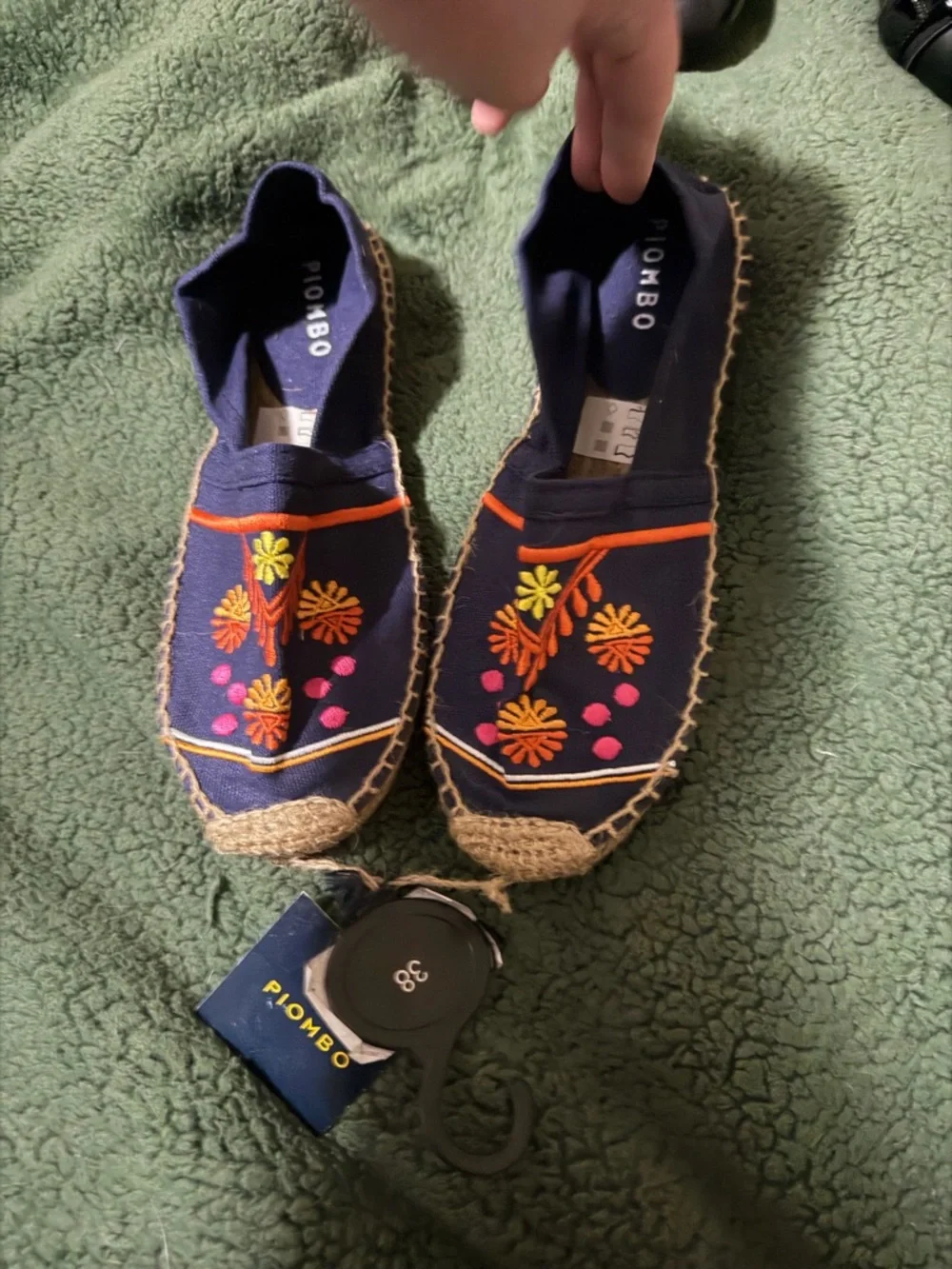 Piombo Navy Embroidered Espadrilles with Orange & Pink Flowers 7 new - Picture 2 of 3